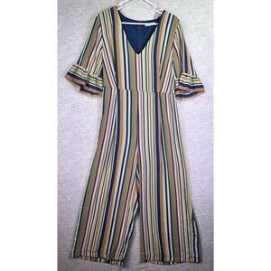 June & Hudson Womens Jumper XL Pantsuit Colorful Stripe Retro Wideleg Boho
